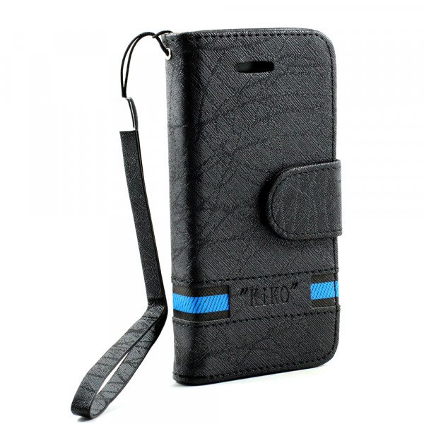 Wholesale Apple iPhone 5 5S Cloth Flip Leather Wallet TPU Case with Strap and Stand (Black)